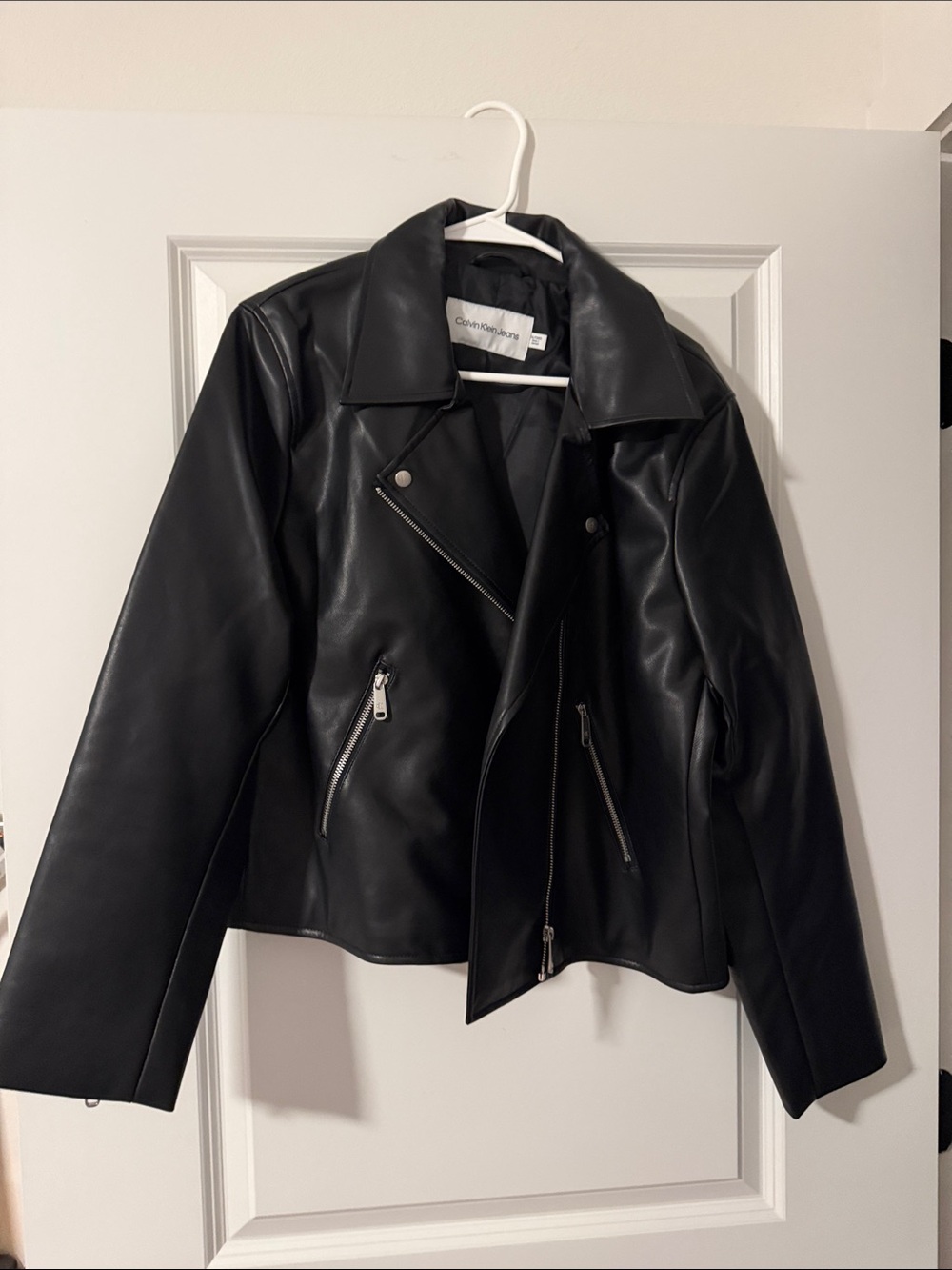 Calvin Klein Black Faux Leather Moto-Style Jacket